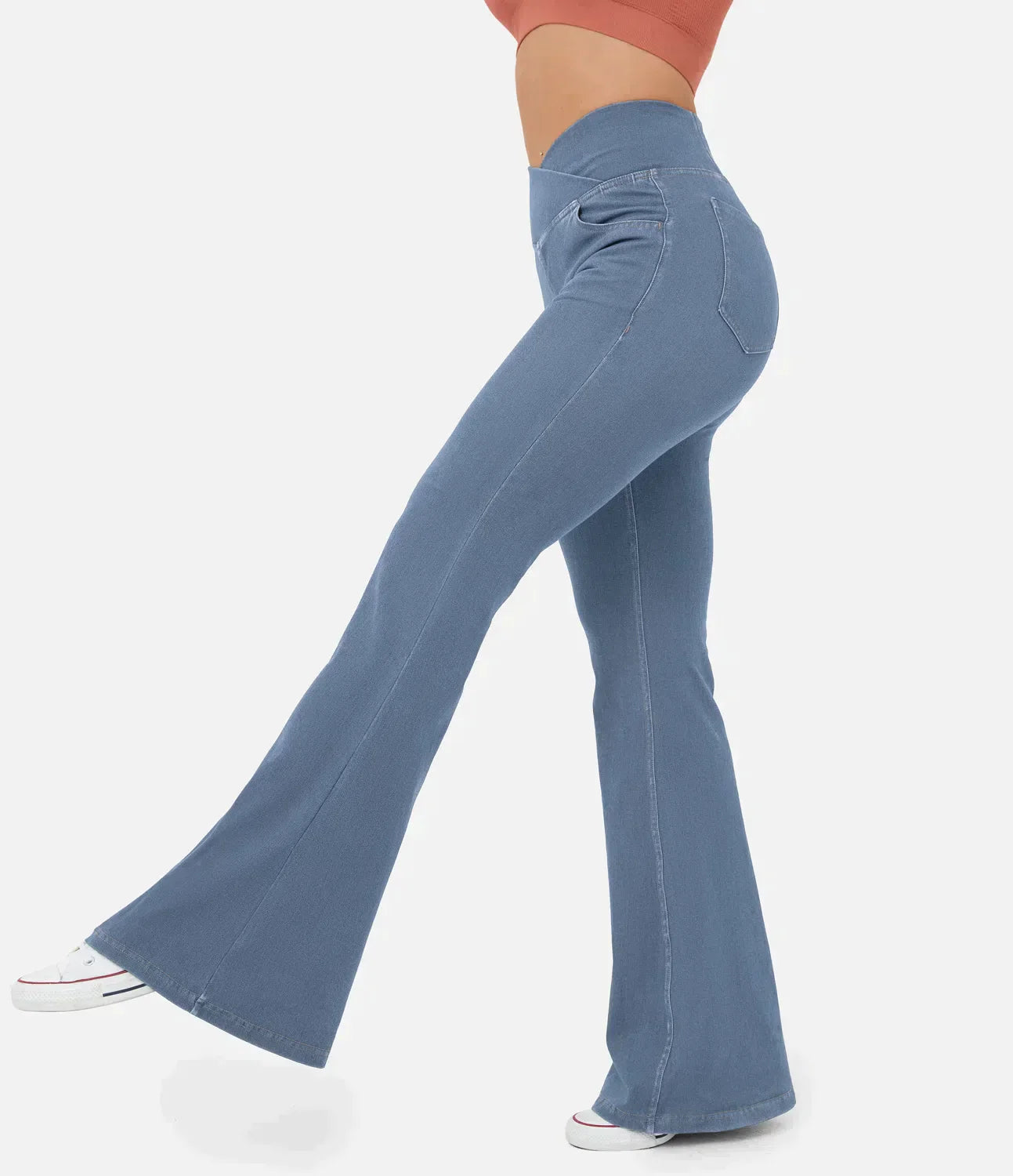 Jean évasé taille haute avec ceinture élastique pour femme