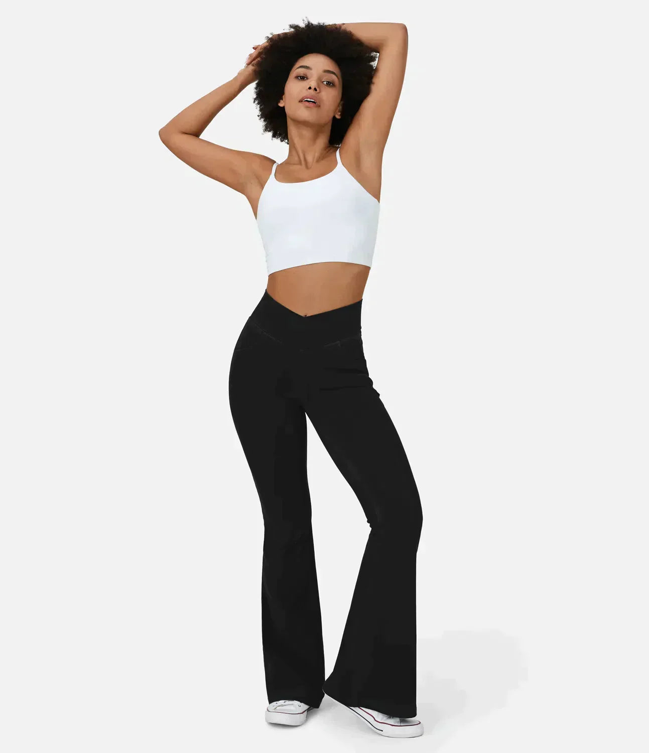 Jean évasé taille haute avec ceinture élastique pour femme