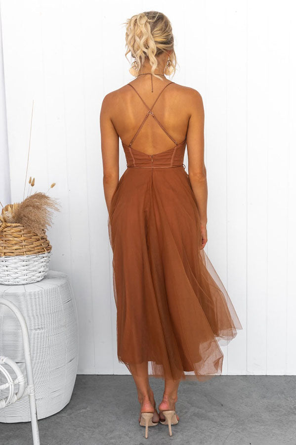 Femme Évasée en Mousseline Légère avec Encolure Ronde et Sans Manches - V-Neck - Sleeveless - Lightweight Fabric