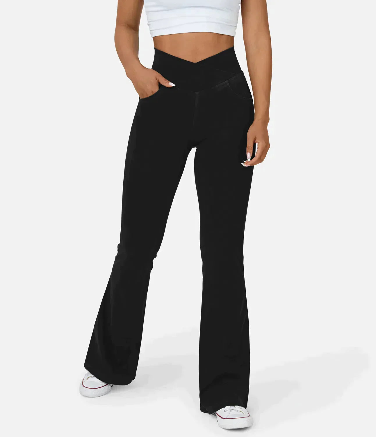 Jean évasé taille haute avec ceinture élastique pour femme