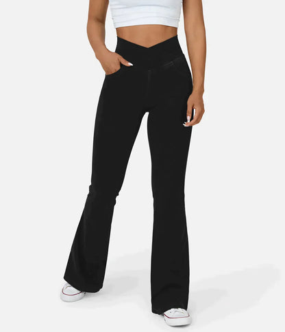 Jean évasé taille haute avec ceinture élastique pour femme