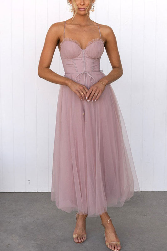 Femme Évasée en Mousseline Légère avec Encolure Ronde et Sans Manches - V-Neck - Sleeveless - Lightweight Fabric