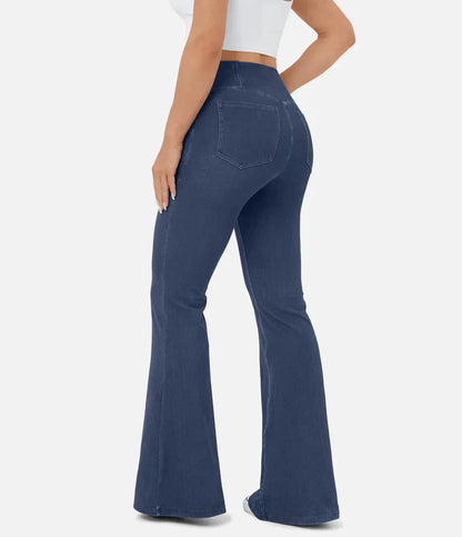 Jean évasé taille haute avec ceinture élastique pour femme