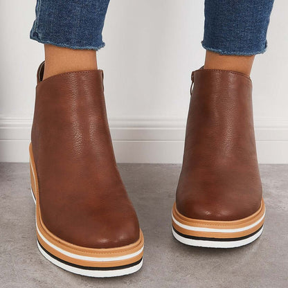Women's Platform Ankle Boots with Side Zip Fastening