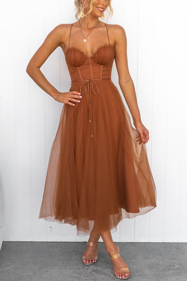 Femme Évasée en Mousseline Légère avec Encolure Ronde et Sans Manches - V-Neck - Sleeveless - Lightweight Fabric