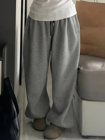 Pantalon unisexe large en molleton doux à taille élastique avec cordon