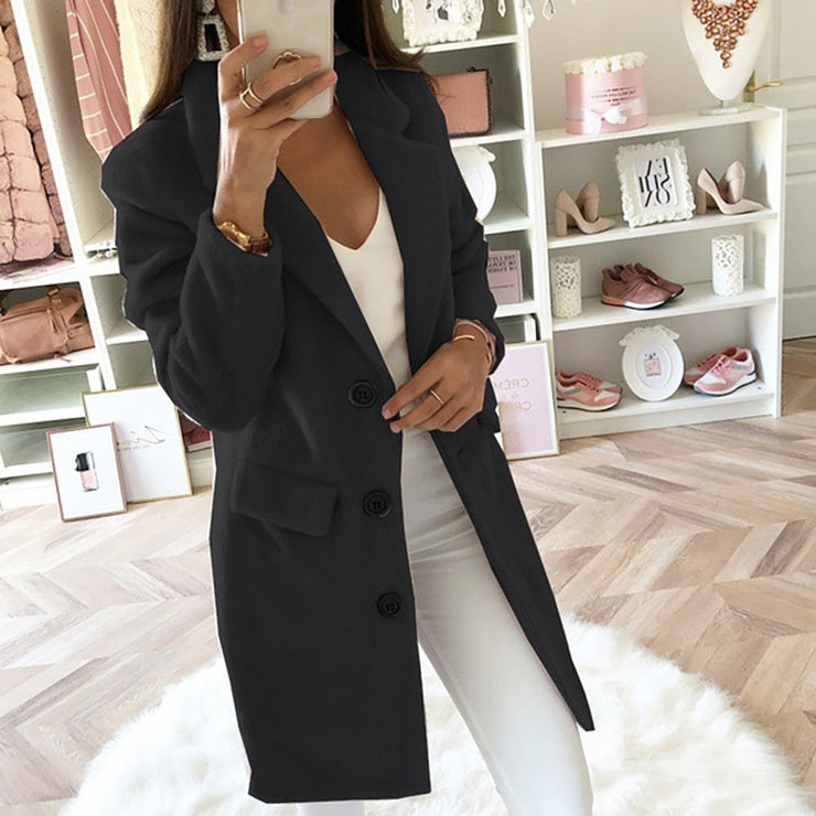 Women's Classic Double Breasted Wool Coat with Chic Collar