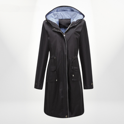 Trench Imperméable Long au-dessus du Genou pour Femmes avec Ceinture Ajustable