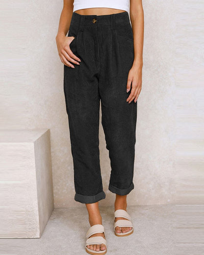 Pour femme - Pantalon taille haute à pinces coupe décontractée ourlet revers
