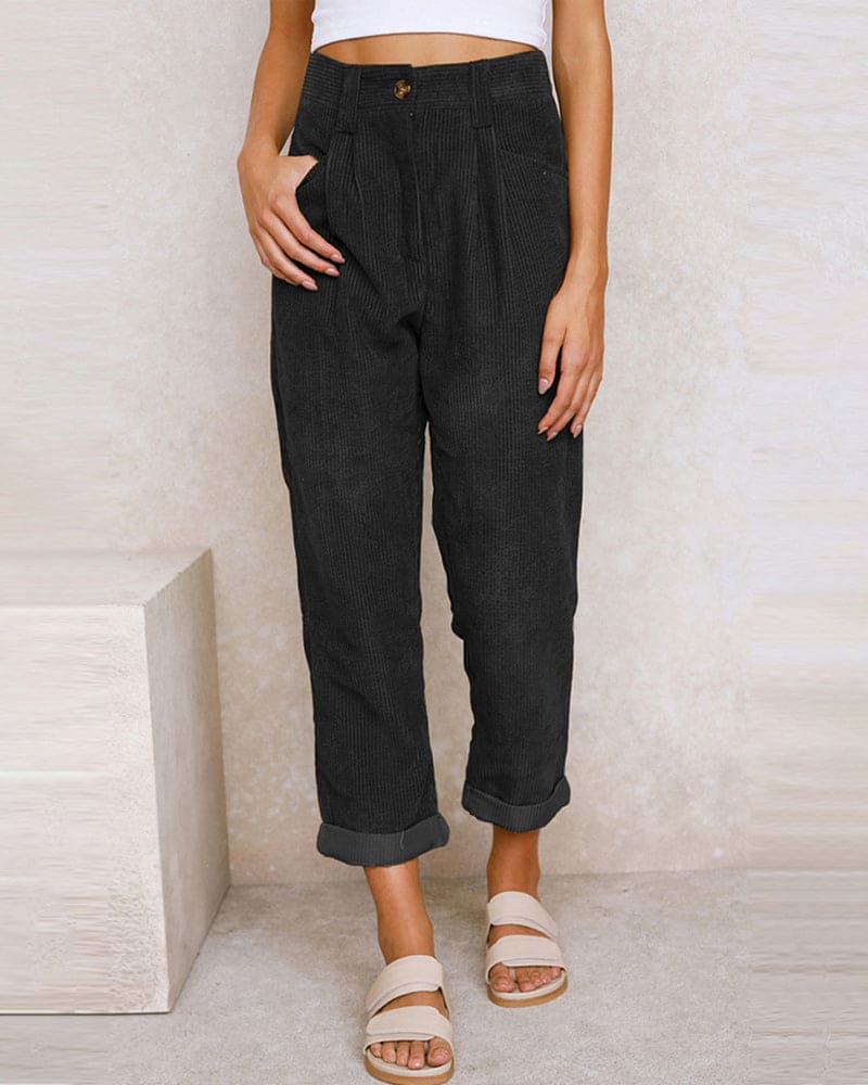 Pour femme - Pantalon taille haute à pinces coupe décontractée ourlet revers