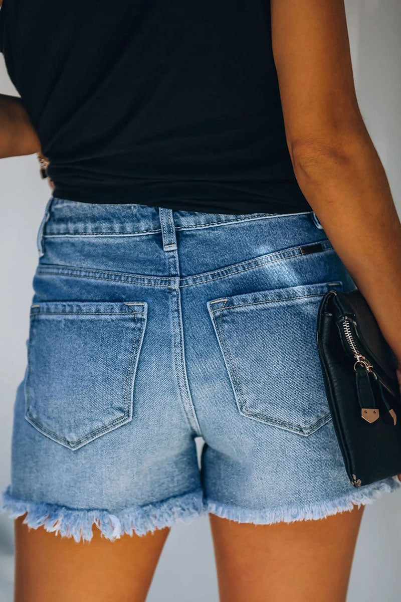 Short en Jean Décontracté pour Femme – Détails Déchirés et Coupe Classique