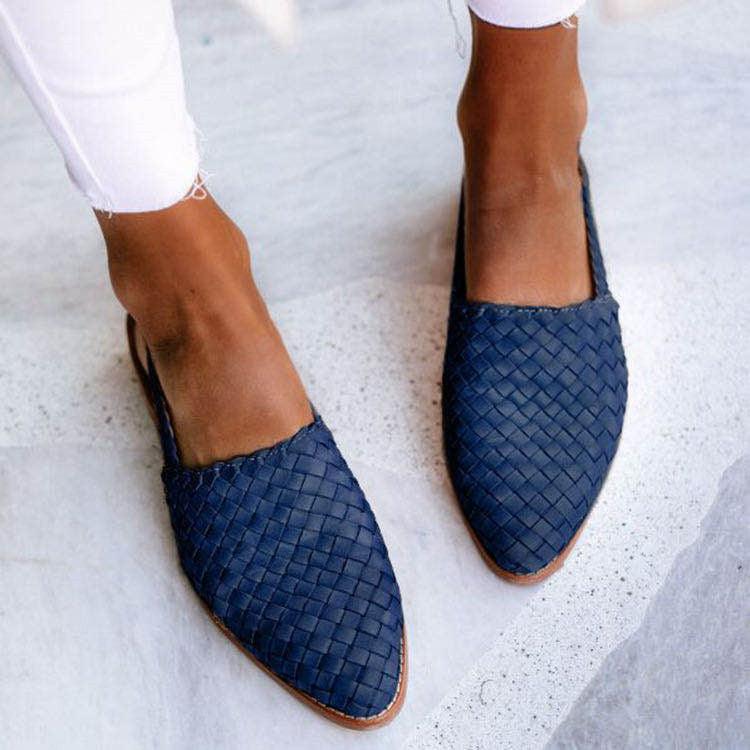 Chaussures Slingback en Simili Cuir Tressé avec Bout Fermé pour Femmes