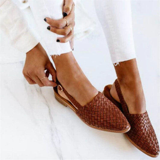 Chaussures Slingback en Simili Cuir Tressé avec Bout Fermé pour Femmes