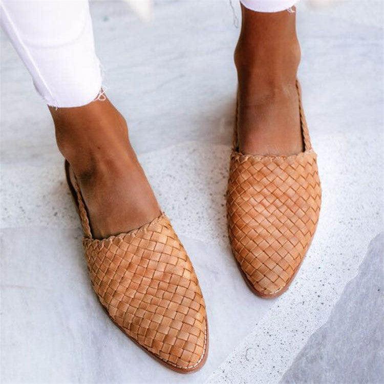 Chaussures Slingback en Simili Cuir Tressé avec Bout Fermé pour Femmes