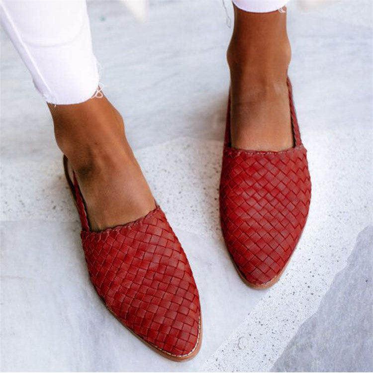 Chaussures Slingback en Simili Cuir Tressé avec Bout Fermé pour Femmes