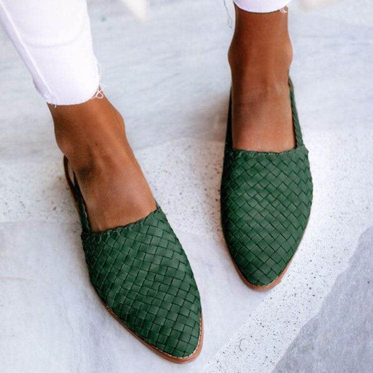 Chaussures Slingback en Simili Cuir Tressé avec Bout Fermé pour Femmes