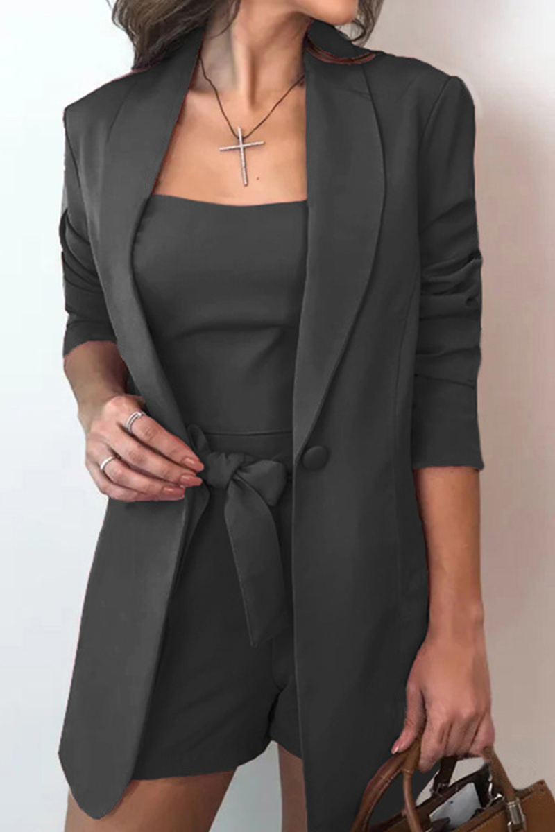 Women's Casual Three Piece Set - Stand-up Collar and Decorative Bow