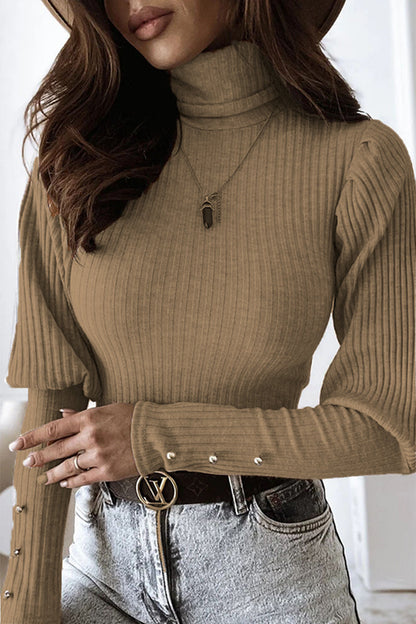 Top Femme Manches Longues à Col Roulé – Coupe Ajustée et Style Intemporel