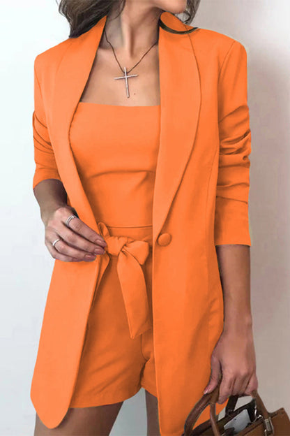 Women's Casual Three Piece Set - Stand-up Collar and Decorative Bow