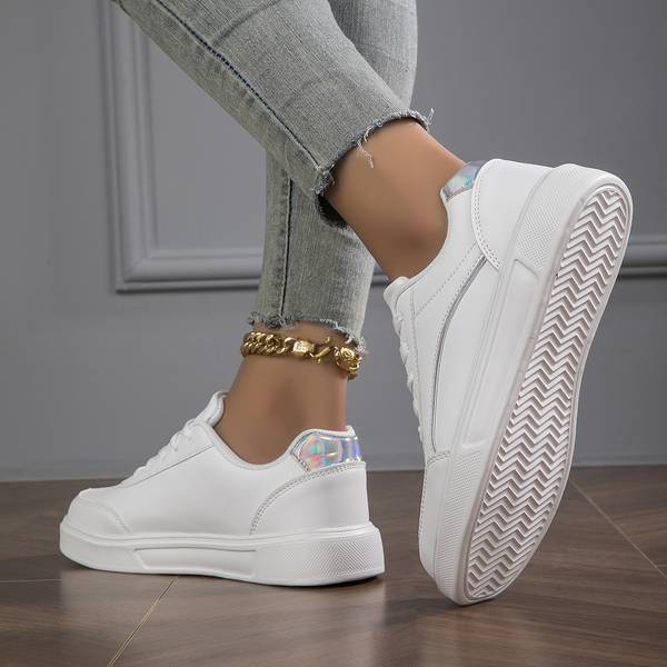 Léa Orthopedic Sneakers in White PU Leather with Gold or Silver Accents