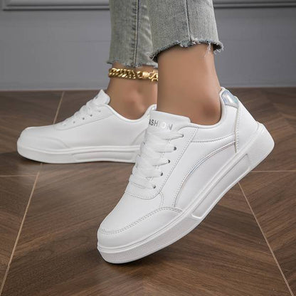 Léa Orthopedic Sneakers in White PU Leather with Gold or Silver Accents