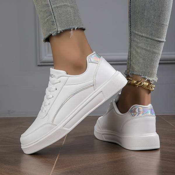 Léa Orthopedic Sneakers in White PU Leather with Gold or Silver Accents