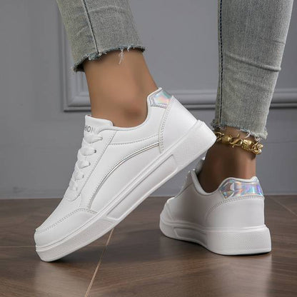 Léa Orthopedic Sneakers in White PU Leather with Gold or Silver Accents