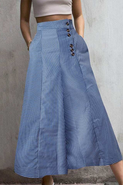 Pantalon culotte taille haute à rayures et jambes larges