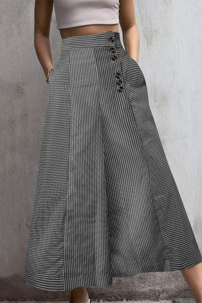 Pantalon culotte taille haute à rayures et jambes larges