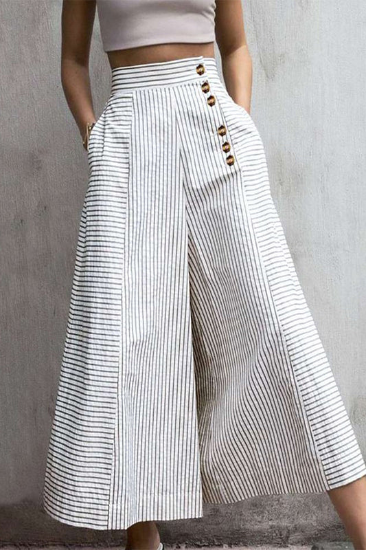 Pantalon culotte taille haute à rayures et jambes larges