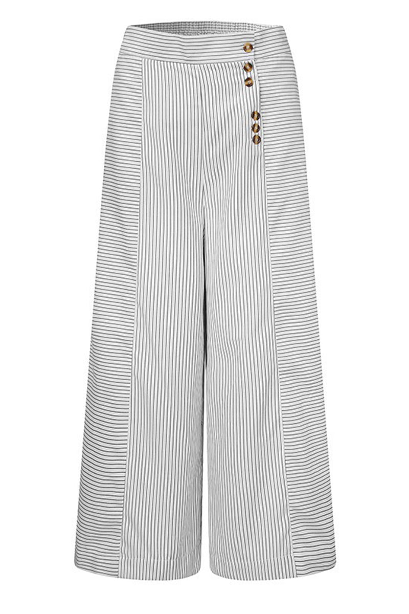 Pantalon culotte taille haute à rayures et jambes larges