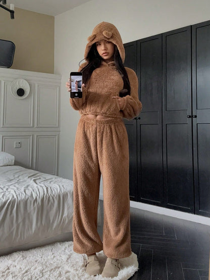 Women’s EzWear Teddy Plush Jumpsuit - Cozy Fleece Hooded Loungewear