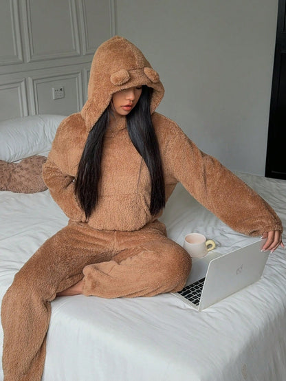 Women’s EzWear Teddy Plush Jumpsuit - Cozy Fleece Hooded Loungewear