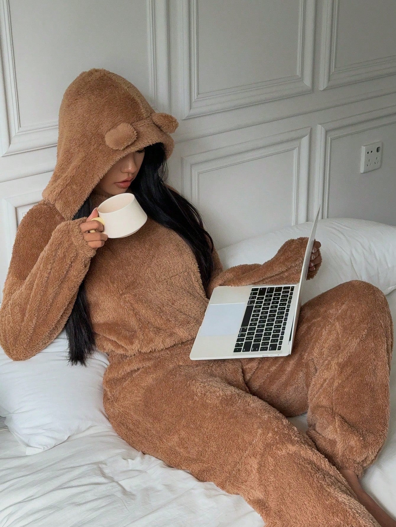 Women’s EzWear Teddy Plush Jumpsuit - Cozy Fleece Hooded Loungewear