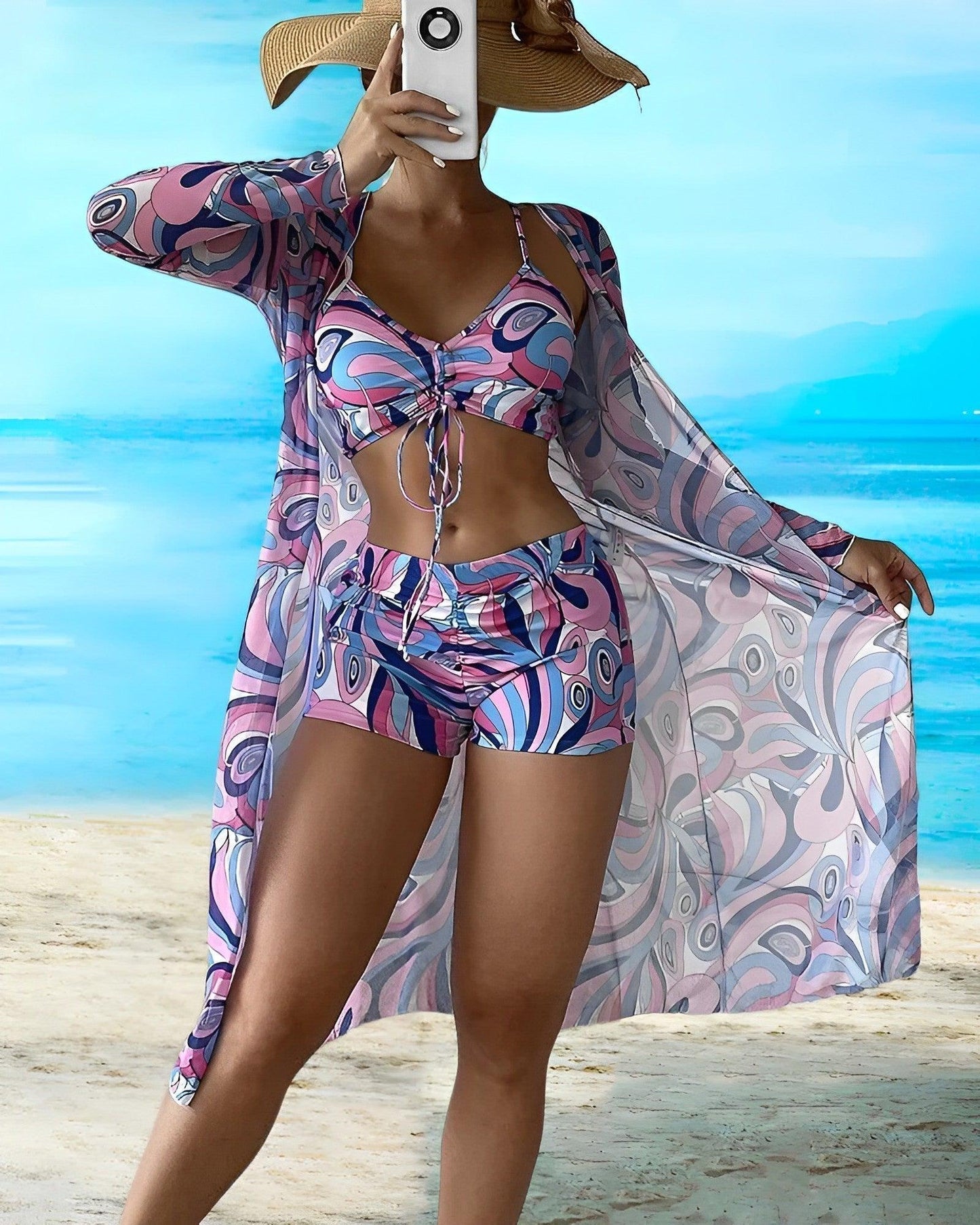 Women's Floral Print Three Piece Bikini Set