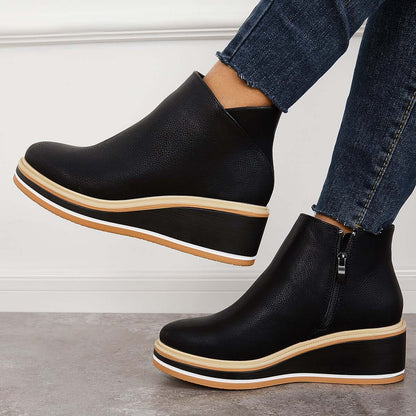 Women's Platform Ankle Boots with Side Zip Fastening