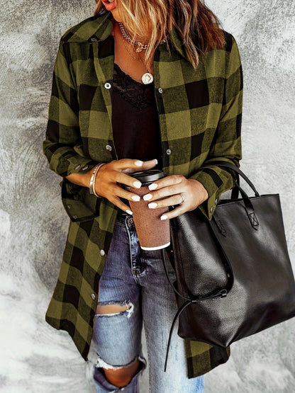 Chemise à Carreaux Tissée pour Femmes – Boutonnée – Manches Longues – Style Décontracté
