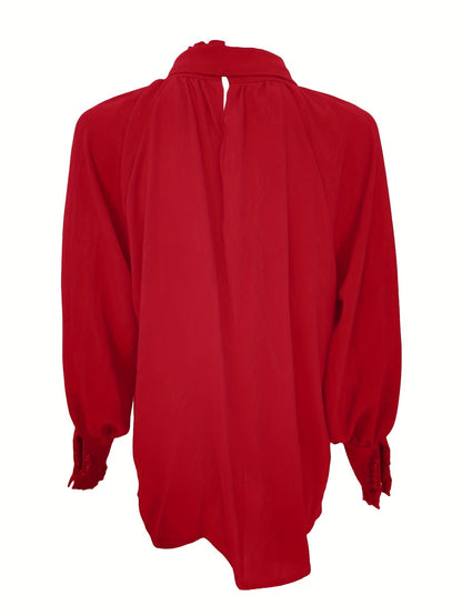 Blouse Femme Élégante – Nœud au Col et Manches Bouffantes