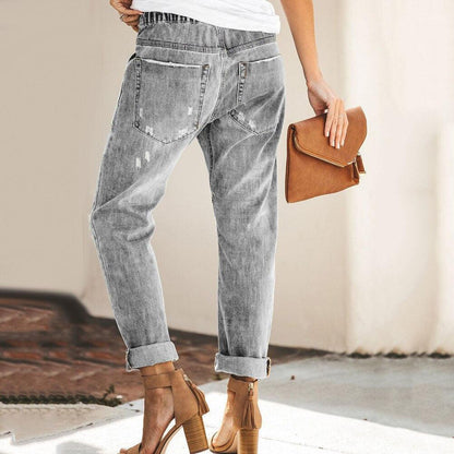 Pantalon jogger en denim à taille élastique et coupe décontractée