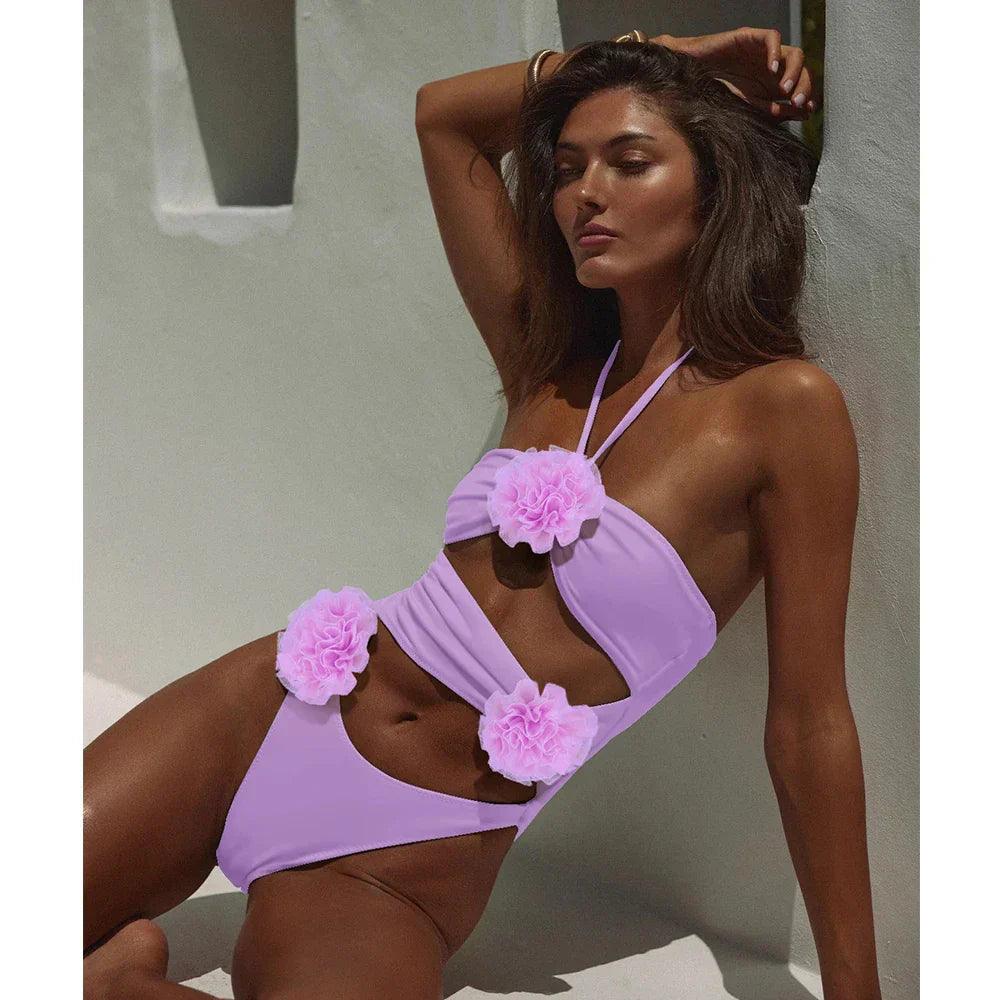 Women's Floral One Piece Swimsuit with Elegant Cutouts