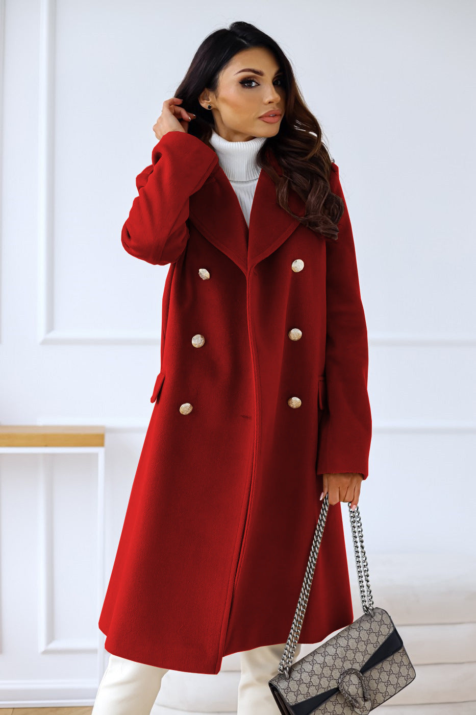 Veste Cintrée pour Femmes à Col Revers et Double Boutonnage, Manches Longues