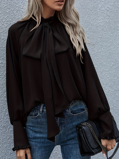 Blouse Femme Élégante – Nœud au Col et Manches Bouffantes