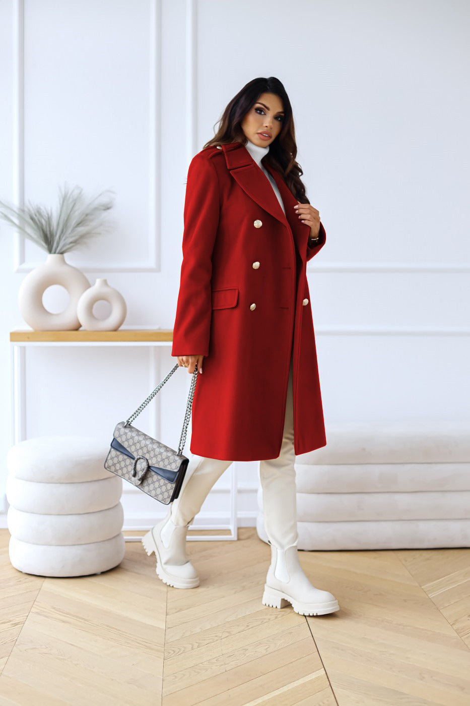 Veste Cintrée pour Femmes à Col Revers et Double Boutonnage, Manches Longues