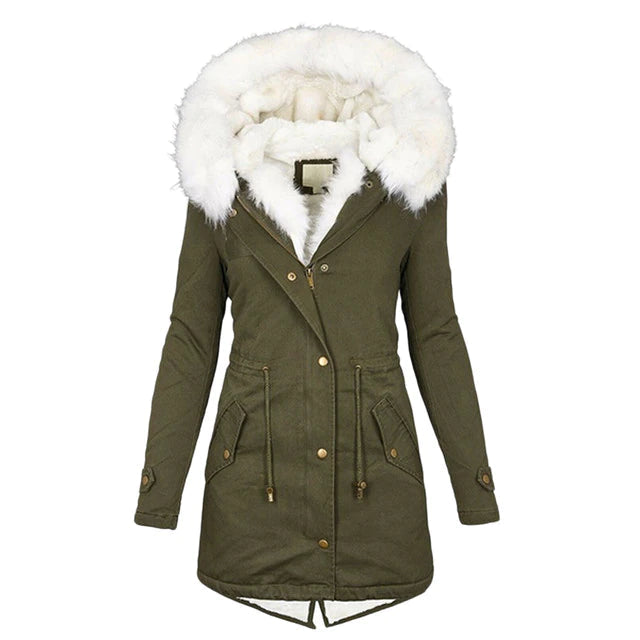 Women's Casual Coat with Fur Hood and Fleece Lining