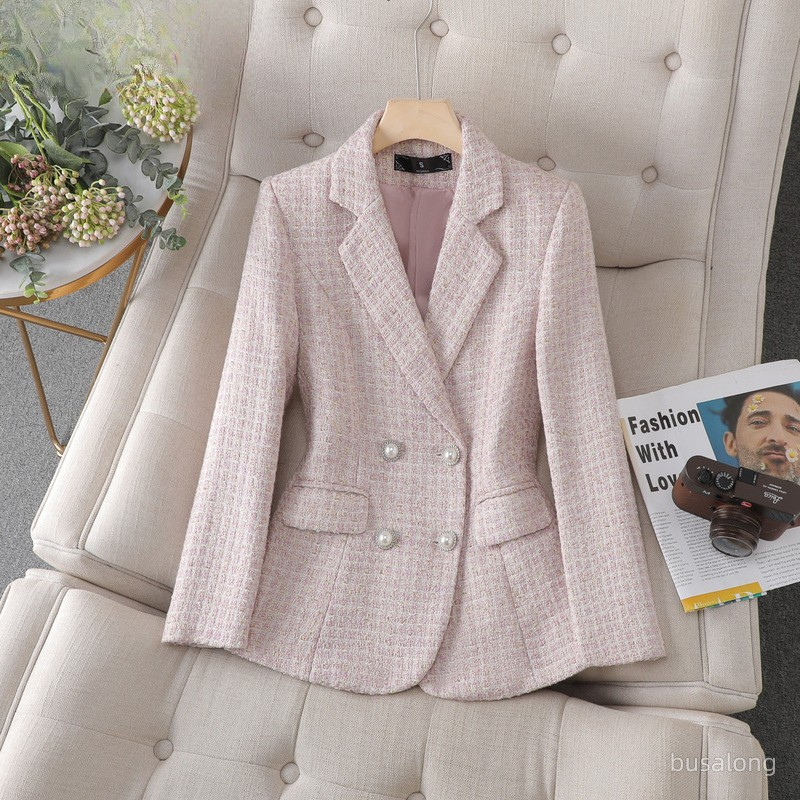 Women's Slim Fit Blazer in Classic Plaid Pattern