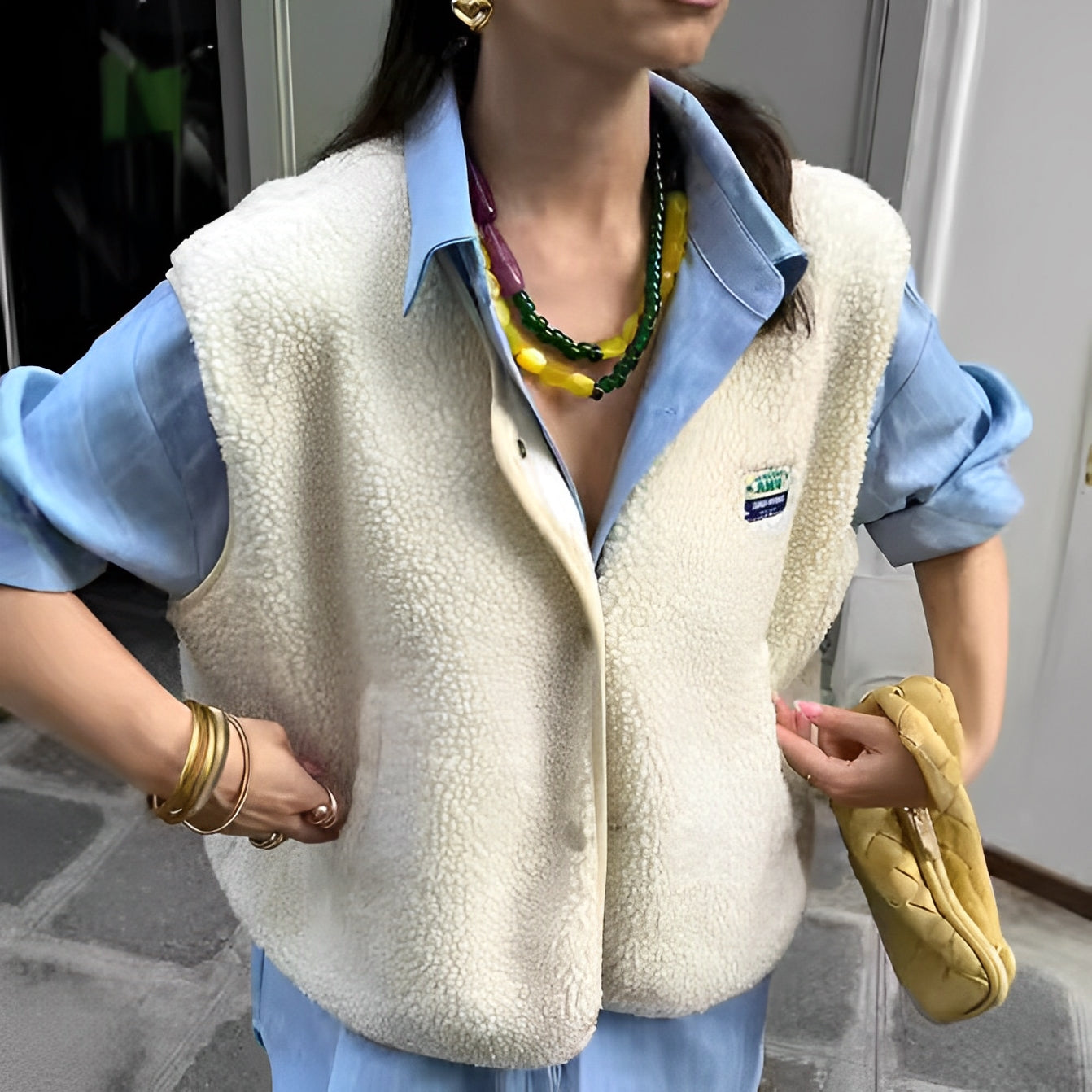 Gilet en Polaire Coupe Décontractée à Boutonnage Simple pour Femme