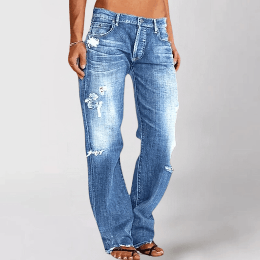 Jean bootcut taille mi-haute en denim déchiré pour femmeth