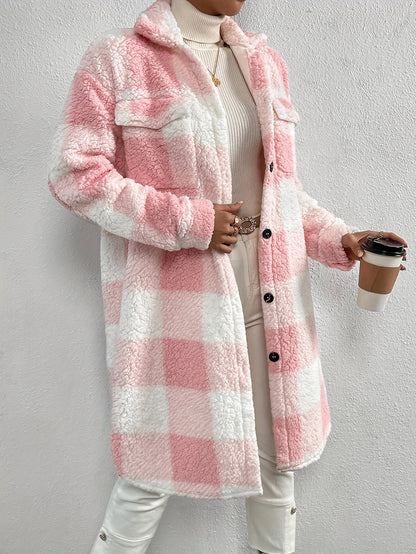 Manteau à Carreaux pour Femmes à Manches Longues et Coupe Ample