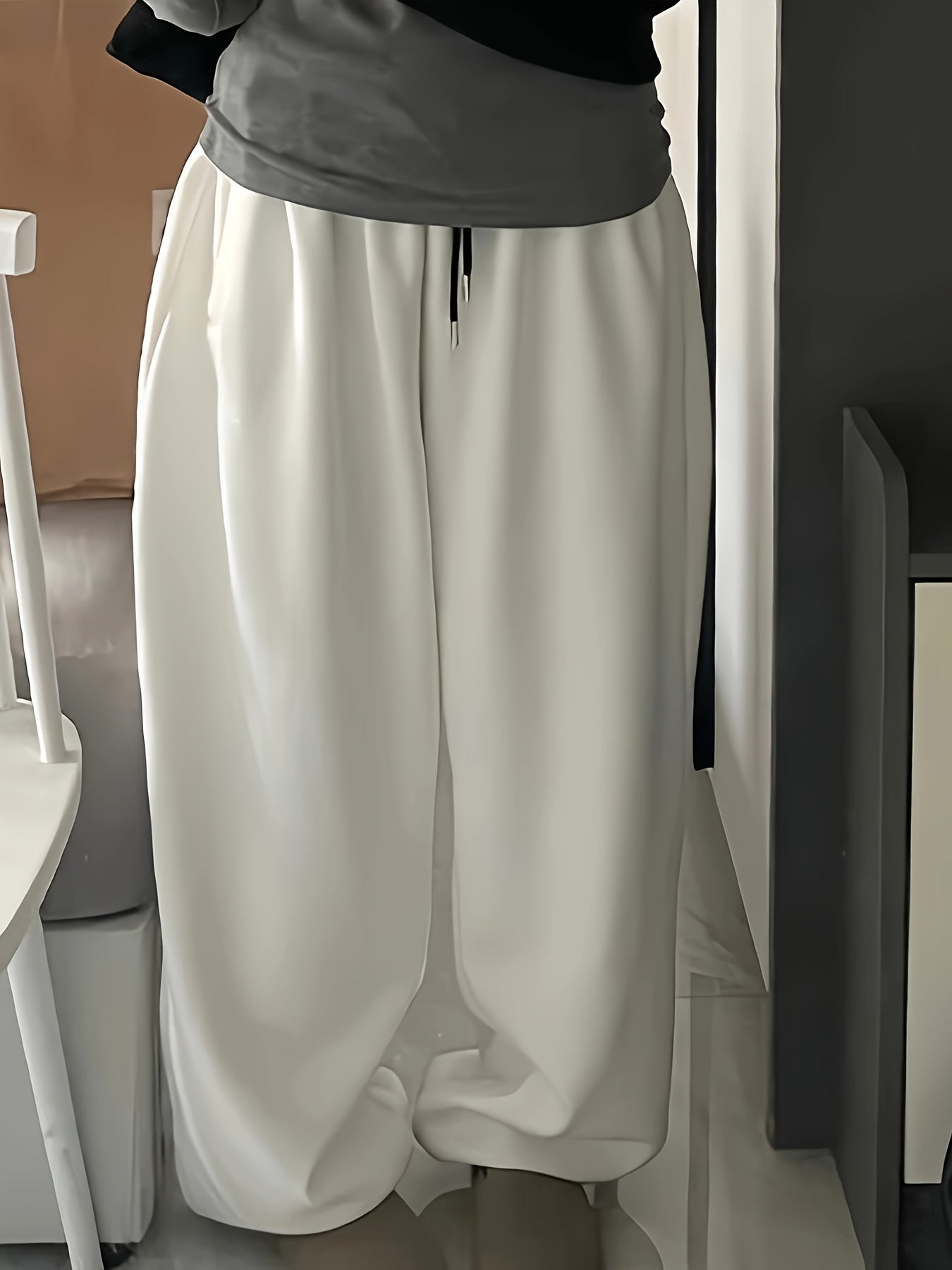 Pantalon unisexe large en molleton doux à taille élastique avec cordon