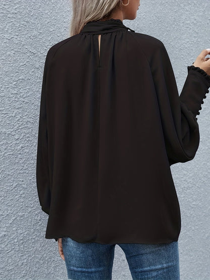 Blouse Femme Élégante – Nœud au Col et Manches Bouffantes